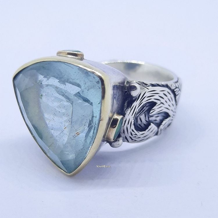 Edler Ring mit bezauberndem Aquamarin Edelstein Gold Silber — rings