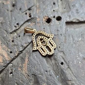 Hamsa Fatimas Hand Anhänger mit Zirkonen Gold 585 — necklaces
